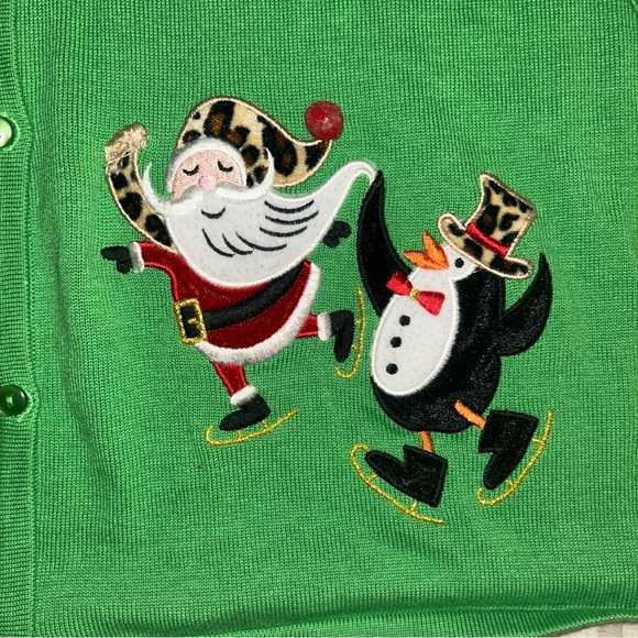 Green Holiday Sweater with Festive Characters Ugly Christmas Sweater - Picture 4 of 8